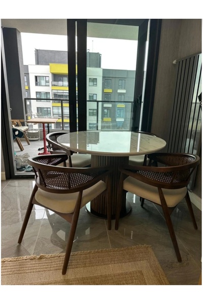 Has Grup Masa Sandalye Yuvarlak Ahşap Masa Takımı Bohem 4 Kişilik Mutfak Masa...