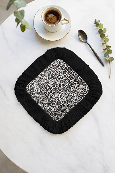 Evimde Bambaşka Салфетка за подложка за чаша с леопардов принт и ресни - Лукс...