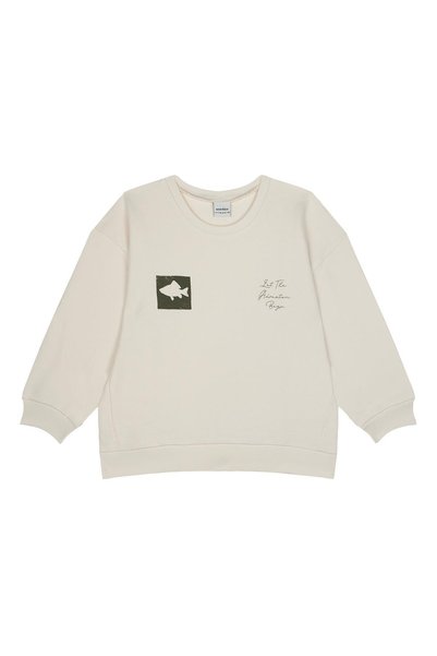 Antebies Cotton, Sustainable, Cream Doodle Printed Boys' Sweatshirt Tracksuit Set
