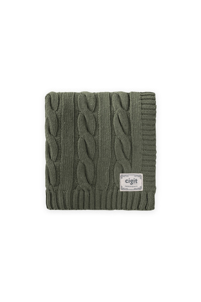 Cigit Hair Knitted Knitwear Blanket 80X100 cm (+/-5 cm) Khaki Green