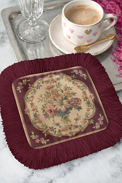 Evimde Bambaşka Zarif Vintage Çiçekli Saçaklı Sunum Servis Altlığı Mendil-Chi...