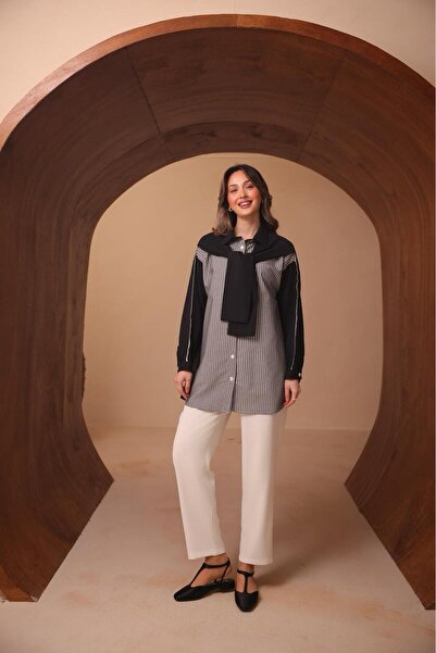 VOICTEC Women's Diagonel Fabric Shirt with Scarf