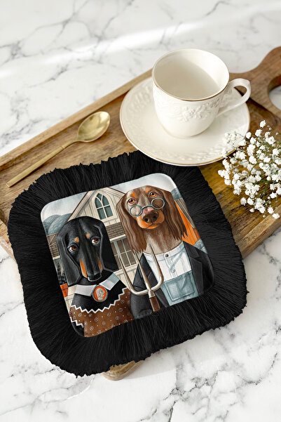 Evimde Bambaşka Șervețel de prezentare cu franjuri American Gothic Dogs - Șer...