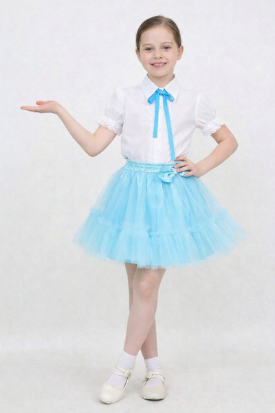 FATELLA Girl's Turquoise Bowknot Lace Shirt Turquoise Ruffle Tutu Skirt April...