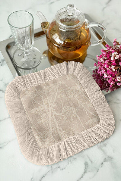 Evimde Bambaşka Natural Elegant Fringed Decorative Fabric Napkin - Pastel Pla...