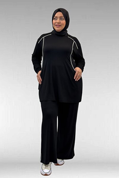 Eslina 67012 Plus Size Suit with Piping Detail and Combed Cotton Trousers - B...