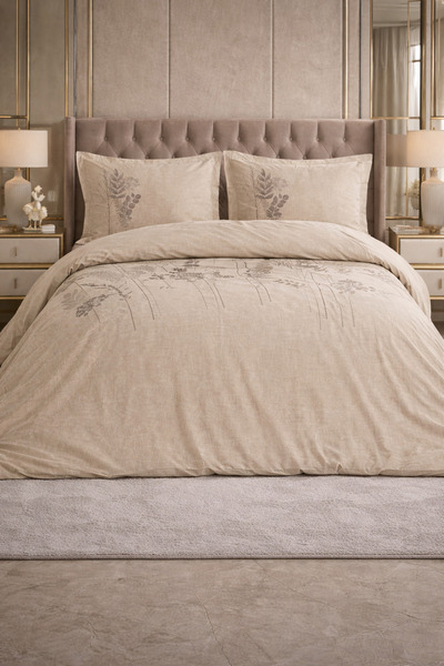 Özdilek Conium Çift Kişilik Lastikli Çarşaf Nevresim Takımı - KREM