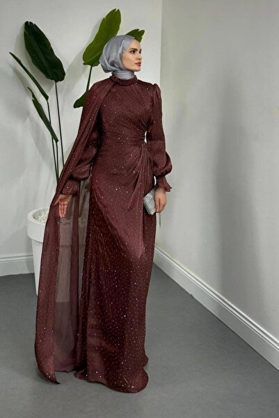 Şulemoda Giyim Stone Detailed Evening Dress Dusty Rose