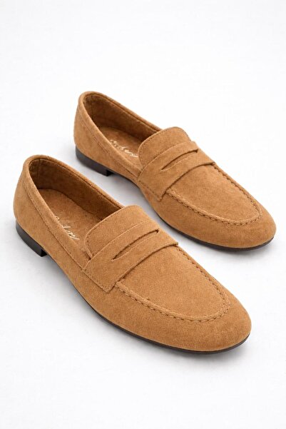 LDR Women's Loafer Flat Sole Moccasin Camel Suede Shoes
