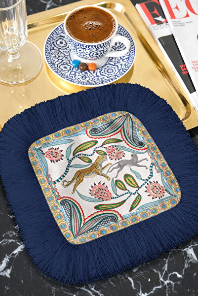 Evimde Bambaşka Πολυτελές μαντήλι διακόσμησης με μοτίβο ζώων και κρόσσια - Φυ...