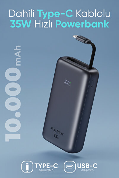 Enshall 10.000mAh LCD Ekranlı Fulltech Otomatik 50cm Type-C Kablolu 35W Hızlı...