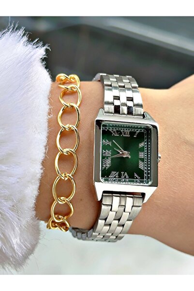 Tisaati ساعة يد نسائية من سلسلة بريميوم بتصميم مربع خاص ورقم روماني وسوار معد...