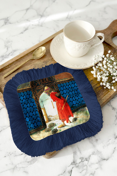 Evimde Bambaşka منديل تقديم مزخرف بنمط القصر العثماني مع أهداب - منديل زجاجات...