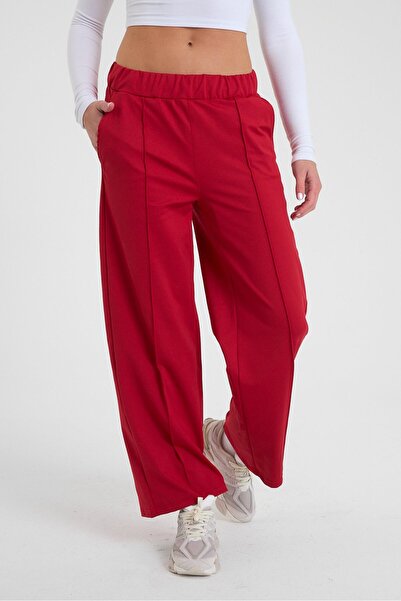 Shooter Sportswear Kırmızı Eşofman Altı Şardonlu Dalgıç Kumaş Rahat Kalıp Las...