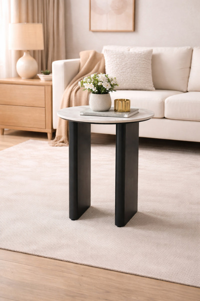 N.zone Compact round side table with a white marble top