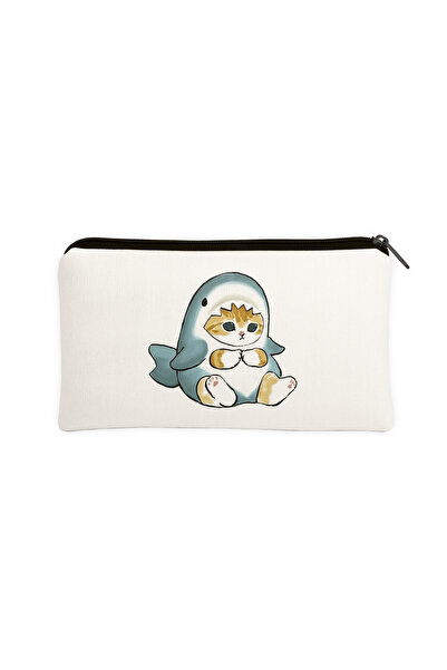Hayali Şeyler Köpekbalığı Kostümlü Kedi Desenli Kalemlik & Makyaj Çantası – Ç...
