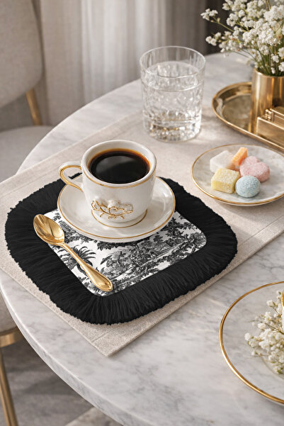 Evimde Bambaşka Fransız Şıklığı Saçaklı Servis Kokteyl Peçetesi - Zarif Manza...