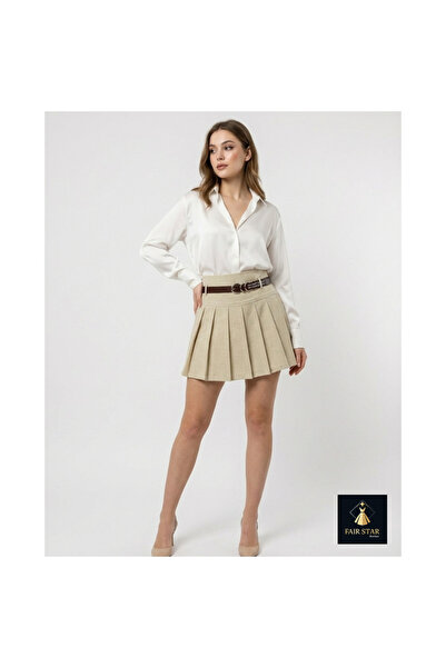 Quzu Kemer Detaylı Pileli Etek