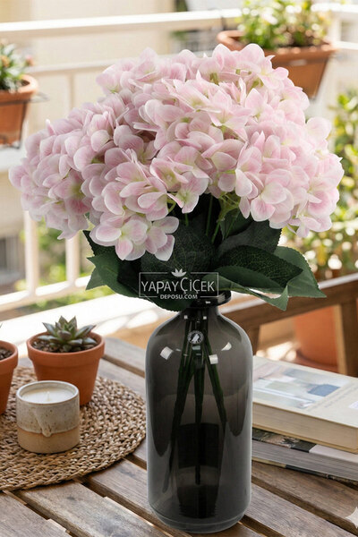 Yapay Çiçek Deposu Artificial Flower 5 Branches Wet Veined Hydrangea Bunch 45...