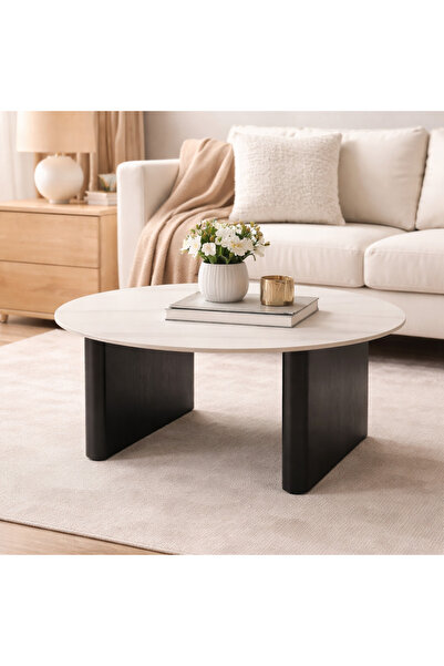 N.zone Compact round side table with a white marble top