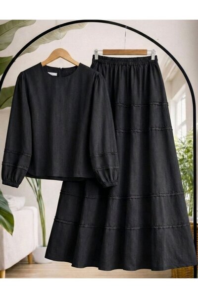 TrendParis Set cu fustă și top cu detalii cu volane