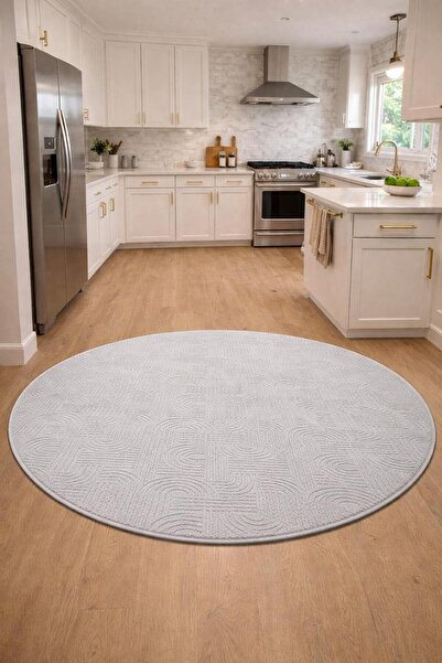 BESELY Açık gri Bohem Emboss Kabartmalı Leke Tutmaz Yuvarlak Kaymaz Taban Yık...