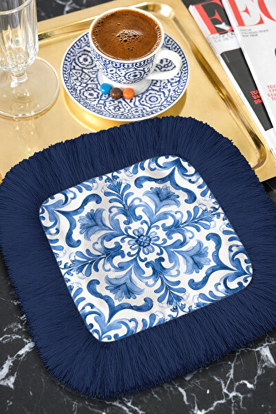 Evimde Bambaşka Șervețel de prezentare cu franjuri, albastru și alb, în stil ...