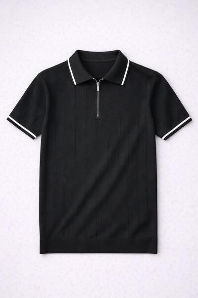 Valiberta Jared Collar Striped Vertical Striped Half Zipper Slim Knitwear Men...