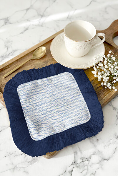 Evimde Bambaşka منديل تقديم أنيق وعصري مخطط بحواف مزخرفة - منديل تقديم جانبي ...