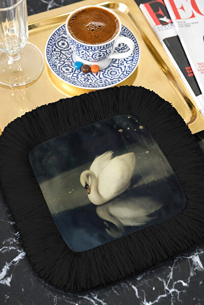 Evimde Bambaşka Șervețel elegant cu motiv de lebădă și franjuri - Șervețel de...