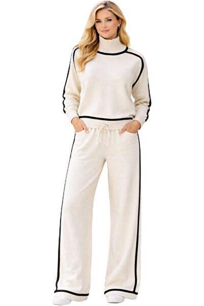 CHEVALIER FASHION Women’s Knit Lounge Set – High Neck Sweater Top & Wide Leg ...