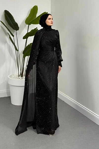 Şulemoda Giyim Stone Detailed Evening Dress Black