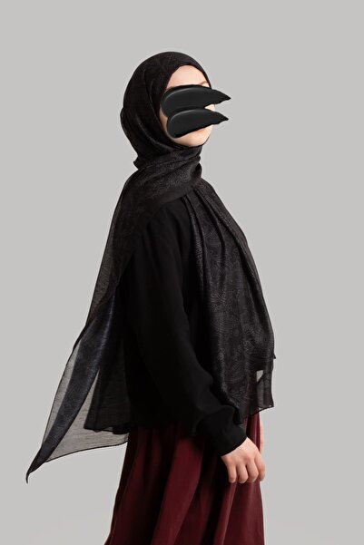 Lemaye Mistik Doku Desenli Pamuk Şal - Siyah