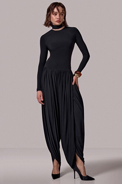 Elia Swimwear Rua Black Flowy Jersey Blend Salvar Jumpsuit