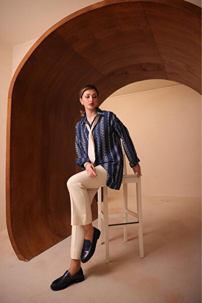 VOICTEC Cămașă din tensel de calitate premium, cu detaliu eșarfă