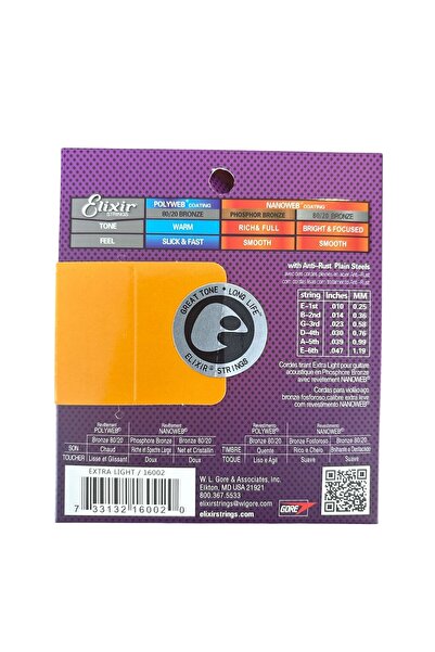 Elixir Nanoweb 10-47 Extra Light Akustik Gitar Teli Phosphor Bronze 16002