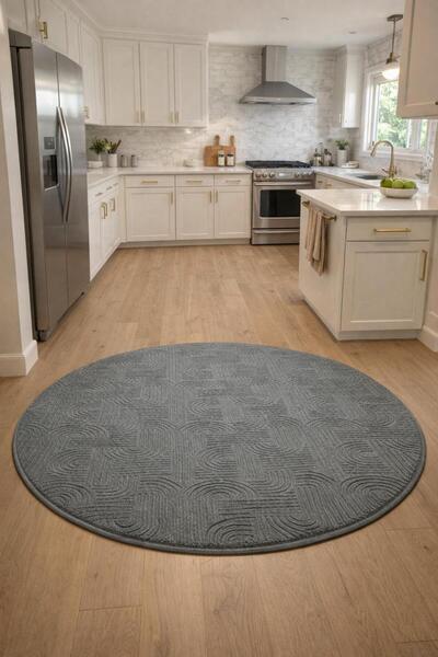 BESELY Koyu gri Bohem Emboss Kabartmalı Leke Tutmaz Yuvarlak Kaymaz Taban Yık...