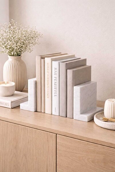 Marbello Σετ 2 θήκες για βιβλία από μασίφ λευκό μάρμαρο - Διακοσμητικό αξεσου...