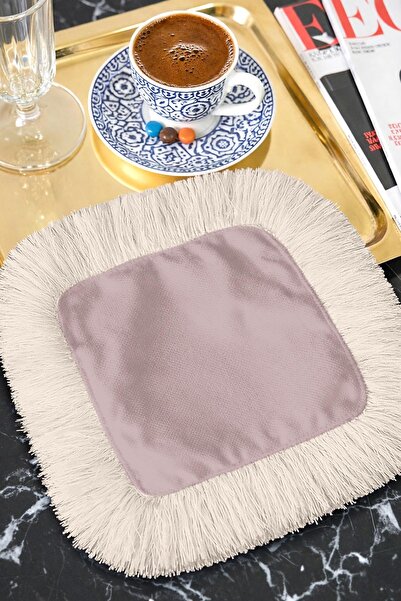 Evimde Bambaşka Κομψό, πολυτελές, κροσσωτό, καφέ χρώματος σερβιέτα για κοκτέι...