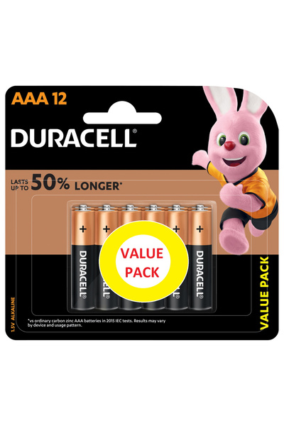 Duracell بطاريات قلوية من النوع AAA، عبوة اقتصادية من 12 بطارية