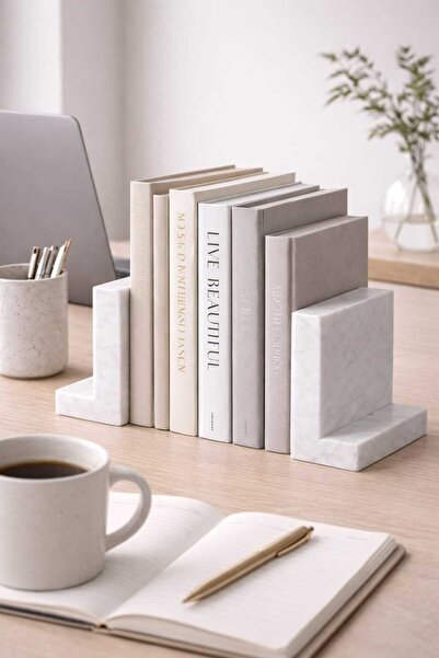 Marbello Σετ 2 θήκες για βιβλία από μασίφ λευκό μάρμαρο - Διακοσμητικό αξεσου...