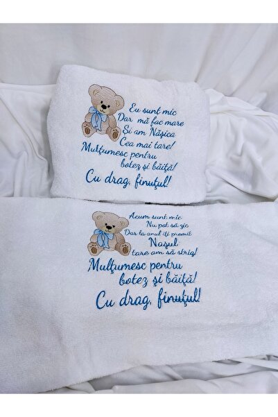 Handmade Cadou pentru nasii de botez baiat - set doua prosoape baie