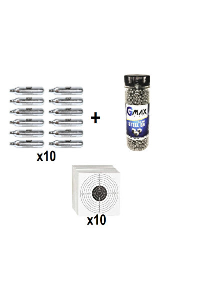 gmax 1500'lü Çelik Bilye 4,5 Mm+ Co2 Tüp 10 Adet+10 Adet Hedef Kağıdı