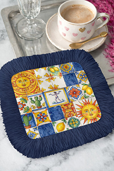 Evimde Bambaşka منديل مزخرف بحواف على طراز البحر الأبيض المتوسط - منديل ملون ...