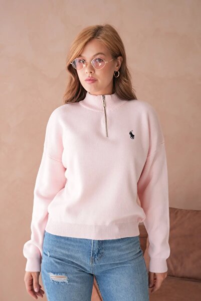 Park Karon Women's Stand Collar Half Zipper Soft Textured Knitwear Sweater 10536