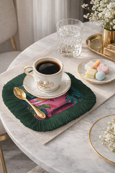 Evimde Bambaşka منديل تقديم مزخرف بنمط القطط الاستوائية مع حواف مزخرفة - مندي...