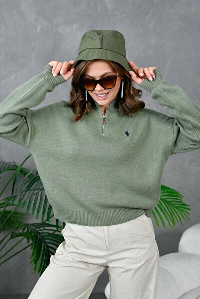 Park Karon Women's Stand Collar Half Zipper Soft Textured Knitwear Sweater 10536