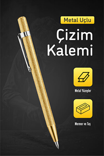 Badem10 (1 Adet) Karbür Uçlu Metal Çizim Kalemi Altın Sarısı 14 cm Profesyone...