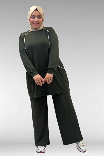 Eslina 67012 Plus Size Suit with Piping Detail and Combed Cotton Trousers - K...