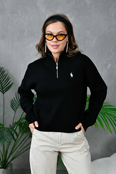 Park Karon Women's Stand Collar Half Zipper Soft Textured Knitwear Sweater 10536